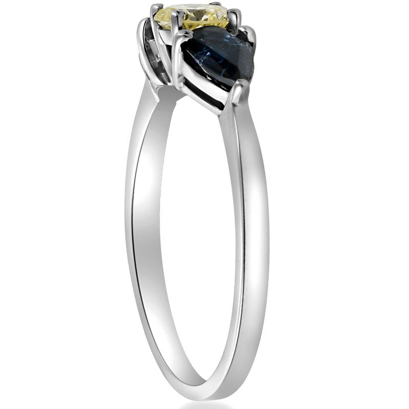 Pompeii3 1ct 3-Stone Yellow Diamond Pear Shape Blue Sapphire Engagement Ring 14k Gold, 3 of 5