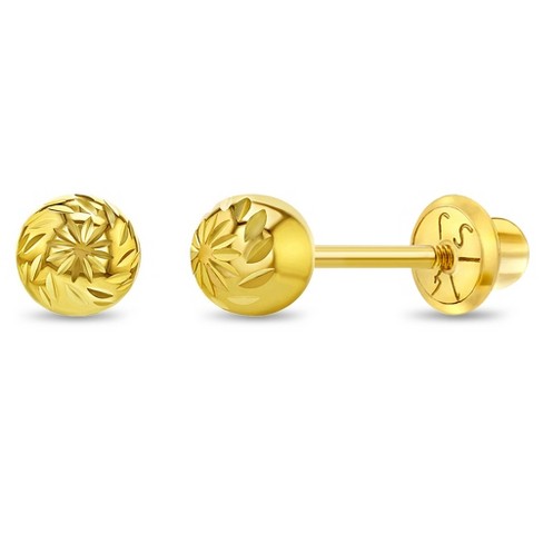 14K Yellow Gold Ball Push Back Studs Tiny Earring Stud 