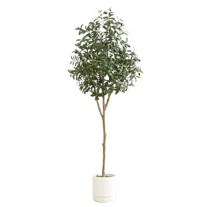 Nearly Natural 6-ft Artificial Olive Tree with White Decorative Planter - 1 of 4