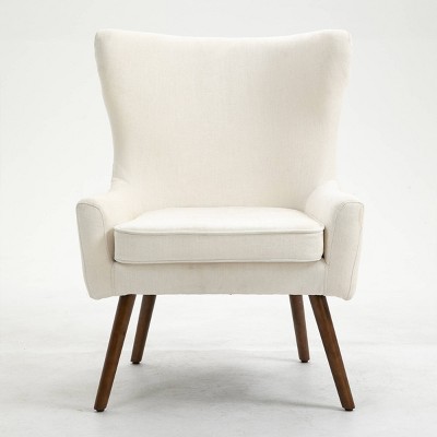 Beige Velvet Wingback Accent Chair with Poplar Wood Frame