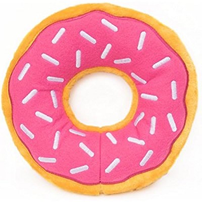 ZippyPaws Donutz - Stuffed Dog Toys, Squeaky Pet Toy Chew Toy with Stuffing, Funny Food Toy - Jumbo Strawberry Donut