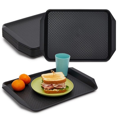 Stockroom Plus 8 Pack Black Plastic Serving Trays for Eating, Cafeteria, Fast Food, 12 x 17 in Rectangle