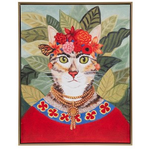SEVOBAL Wall Art Bohemian Cat Forest Framed Canvas Whimsical Decor for Enchanting Earthy Vivid Cozy Mystical Lounge, Multicolored, 19.41"*23.5"*2.36" - 1 of 4