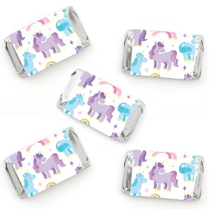 Big Dot of Happiness Unicorn Party Mini Candy Bar Wrapper Stickers, Small Rainbow Unicorn Birthday Party Favors - 40 Count Sticker Labels - 1 of 4