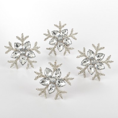 Saro Lifestyle Snowflake Design Napkin Ring, Silver (Set of 4)
