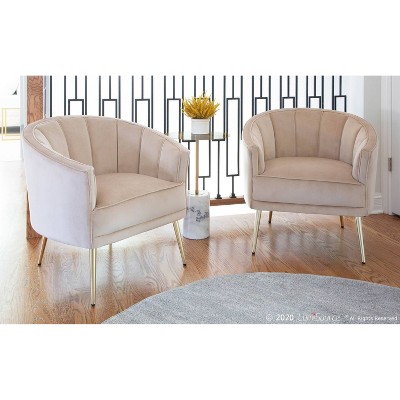 Champagne Velvet Barrel Accent Chair with Gold Metal Legs