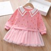 MyKids-Usa Baby Girl Fruit Pattern College Style Lapel Design Mesh Patchwork Dress - 2 of 4