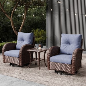 LayinSun Outdoor Patio Furniture Set, Brown Rattan Wicker Sectional Swivel Rocker Chairs Sets - 1 of 4