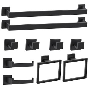 Itopfox 10 Piece Matte Black Bathroom Hardware Set 2 23.6 Inch Towel Bars 2 Towel Rings 2 Toilet Paper Holders 4 Coat Hooks - 1 of 4