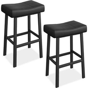 Whizmax 29 Inch Backless Saddle Barstools Set of 2 with Curved Surface, Metal Leg and Footrest, for Kitchen Counter, Home Bar, Black