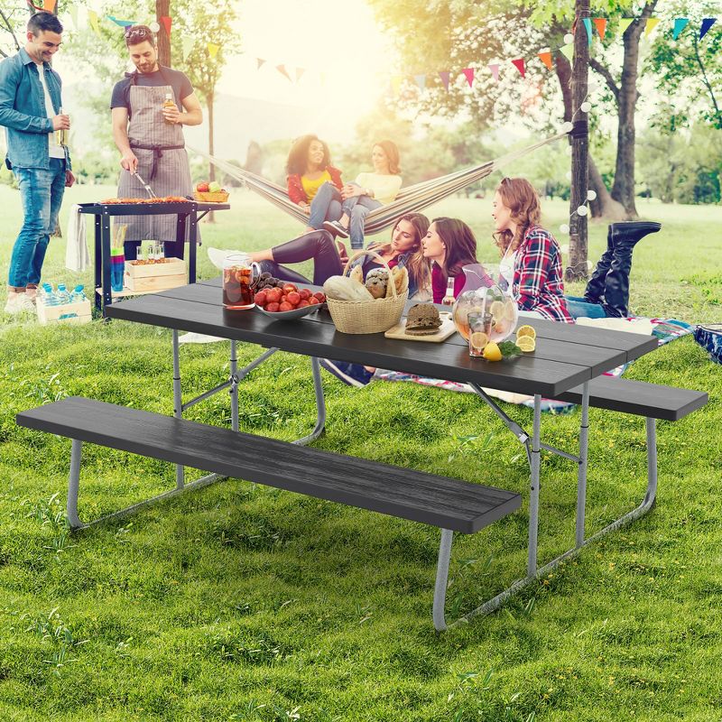 Tangkula Folding Picnic Table w/ 2 Benches 6 FT Camping Table Set w/ Metal Frame, 3 of 11