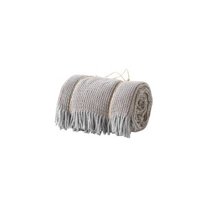 HomeRoots 55" X 70" Taupe And Gray Cotton Blend Woven Checkered Plush Throw Blanket with Fringe - 1 of 4