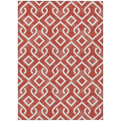 Red And Ivory Geometric Washable Indoor Outdoor Area Rug