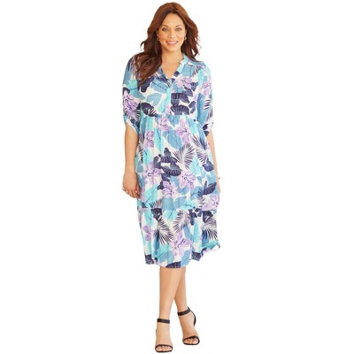 Catherines Women's Plus Size Gauze Midi Shirtdress