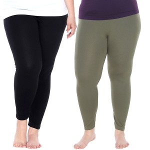 Women's Pack of 2 Solid Leggings - One Size Fits Most - White Mark - 1 of 1