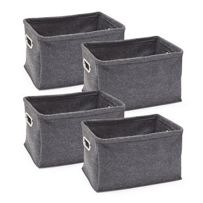 Juvale 4 Pack Collapsible Grey Felt Storage Baskets with Handles (13.9 x 9.6 x 8.2 in)