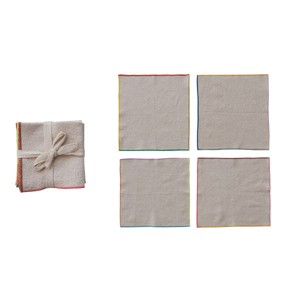 Storied Home 4-Piece Large Woven Cotton Cocktail Napkins with Stitched Colored Trim, Multicolor - 1 of 2