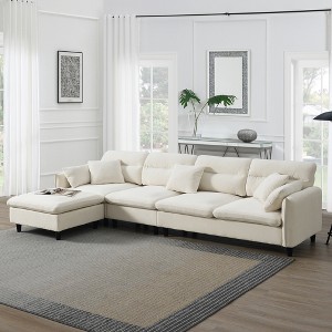 110"W Modern L-Shaped Sectional Sofa, 5 Seat Cloud Chenille Fabric Reversible Couch Set with Movable Ottoman - ModernLuxe - 1 of 4