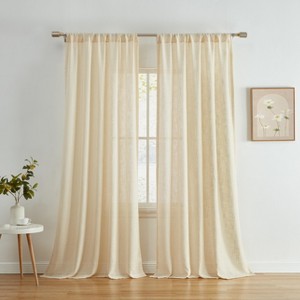 HLC.ME Linda Faux Linen Textured Semi Sheer Privacy Sun Light Filtering Window Rod Pocket Thick Curtains Panels, Set of 2 - 1 of 4