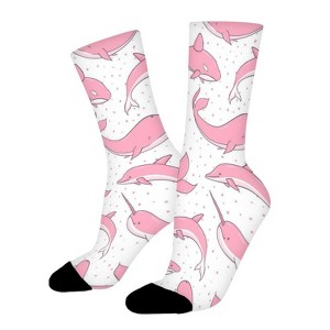 Pink Whales Sharks Women Printed Crew Socks Funny Funky Socks Soft Polyester Novelty Gifts for Artists Men - 1 of 1
