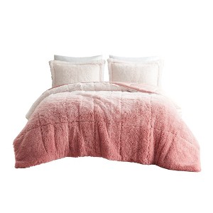 Intelligent Design Brielle Ombre Shaggy Faux Fur Comforter Set, Plush Reverse, All Season Bedding with Matching Sham, Blush,Twin/Twin XL - 1 of 1