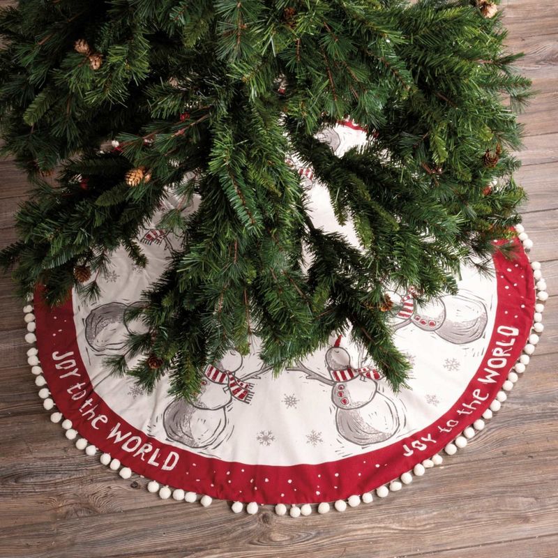 Christmas 52.0" Joy Snowman Tree Skirt Pom Poms  Holiday Primitives By Kathy  -  Tree Skirts, 3 of 4