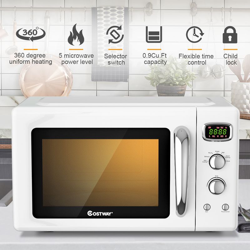 Costway 0.9Cu.ft. Retro Countertop Compact Microwave Oven 900W 8 Cooking Settings BlackGreenWhite, 5 of 11