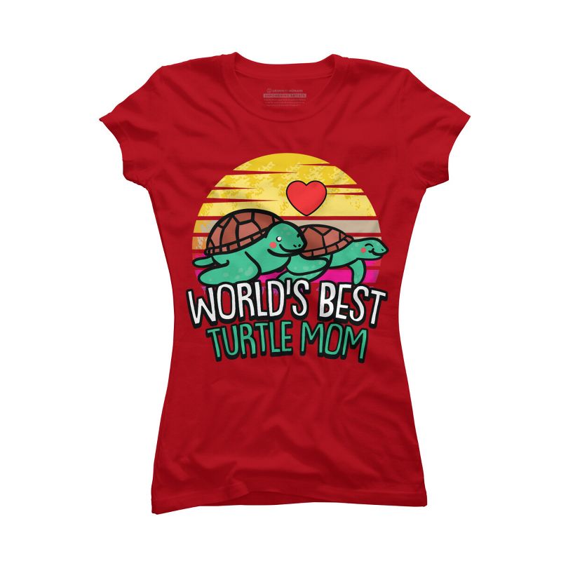 Junior's Design By Humans World's Best Turtle Mom Retro Stripes By animalshop T-Shirt, 1 of 3