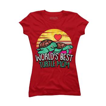 Junior's Design By Humans World's Best Turtle Mom Retro Stripes By animalshop T-Shirt