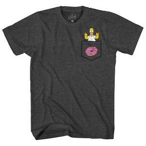 Mens' Bart Simpson Classic Shirt - The Simpsons Homer Donut Faux Pocket Tee - The Simpsons T-Shirt (Charcoal Heather, XX-Large) - 1 of 4