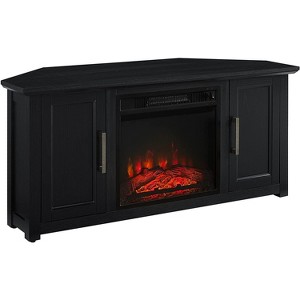 HomeStock 11 in. Freestanding Wood Smart Electric Fireplace TV Stand in Black with cable management system - 1 of 4