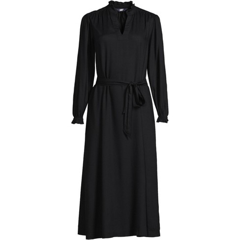 Lands' End Women's Rayon Split Neck Midi Dress - Small - Black : Target