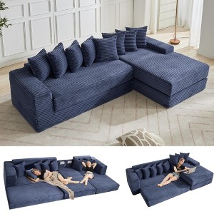 Oversized Cloud Sectional Couch,L-Shaped Sectional Sofas Bed with 8 Pillows, Right Facing 3-Seat Corduroy Modular Sofa with Magazine Bag, No Assembly - 1 of 4
