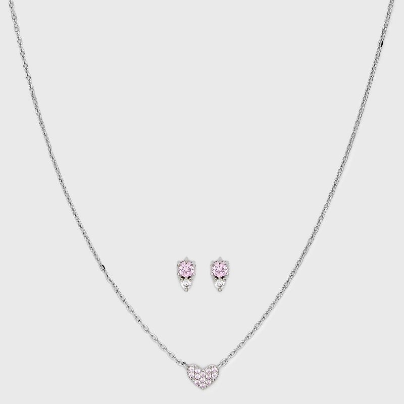 Silver Plated Brass Pink Cubic Zirconia Heart Pendant Necklace - A New Day&#8482; Pink/Silver, 4 of 6