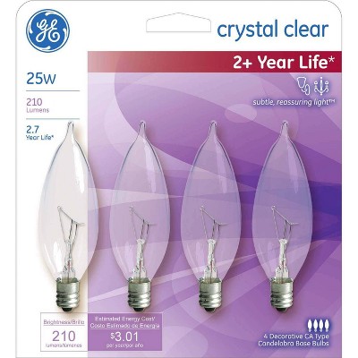 Ge 4pk 25w Cac Long Life Incandescent Chandelier Light Bulb White : Target