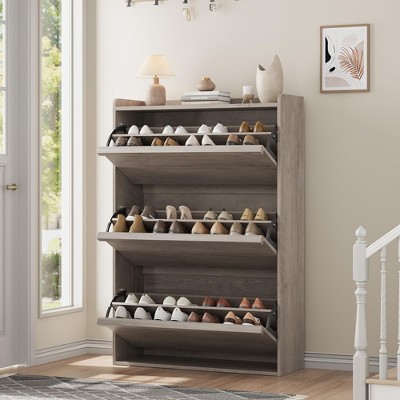 Multi-style Shoe Cabinet   with 2/3/4/6 Flip Drawers Or With 1 Door, Wooden Shoe Cabinet with Adjustable Shelf, for Entryway, Hallway, Living Room