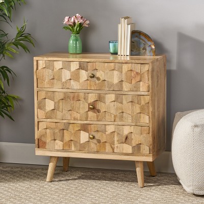 LOVSON Mid-Century Modern Mango Wood 3 Drawer Chest