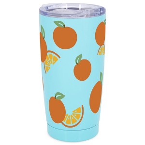 Elanze Designs 20 oz Stainless Steel On the Go Insulated Travel Tumbler With Push Top Lid, Citrus Orange Tangerine Pattern Sky Blue - 1 of 4