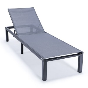 LeisureMod Marlin Patio Chaise Lounge Chair With Black Aluminum Frame Set of 2 - 1 of 4