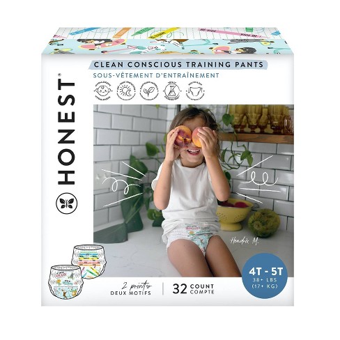 The Honest Company Toddler Training Pants, Dinosaurs, 4T/5T, 76 Count,  Eco-Friendly, Underwear-Like Fit, Stretchy Waistband & Tearaway Sides,  Perfect for Potty Training 4T-5T (76 Count) Dinosaurs