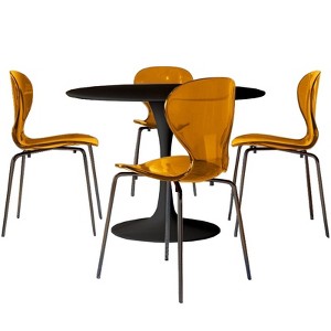 LeisureMod Bristol 5-Piece Dining Set Round Dining Table, 4 Plastic Dining Chairs Black Legs - 1 of 4