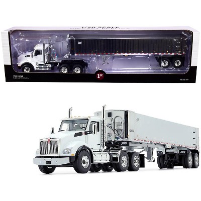 Kenworth T880 Day Cab with East Genesis End Dump Trailer White and Chrome 1/50 Diecast Model by First Gear