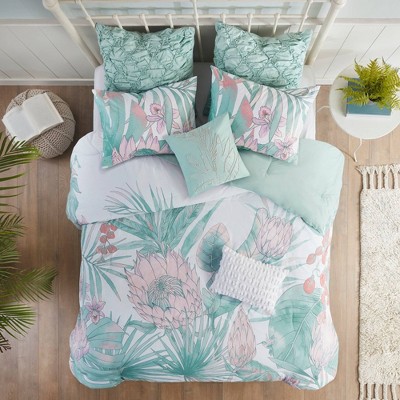 8pc Queen Mystic Cotton Printed Comforter Set - Aqua