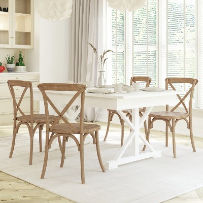 Natural Lime Wash Wood Cross Back Dining Chair