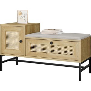 Rattan Shoe Bench with Storage, Entryway Bench with Flip Drawer Shoe Cabinet, Show Storage Bench for Hallway and Bedroom - 1 of 4