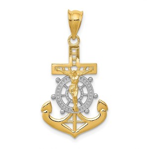 Black Bow Jewelry 14k Yellow Gold & Rhodium Mariner's Crucifix Cross Pendant, 16 x 31mm - 1 of 4
