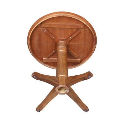 36'' Distressed Oak Solid Wood Round Counter Height Pedestal Table