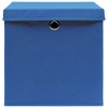 vidaXL Foldable Storage Boxes Set of 4 - Blue Non-Woven Fabric Cubes with Lids and Metal Eyelets for Easy Access - Space-Saving Home Storage Solution - 4 of 4