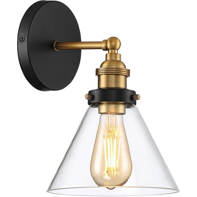 Black and Brass Industrial Vanity Wall Sconce with Clear Glass