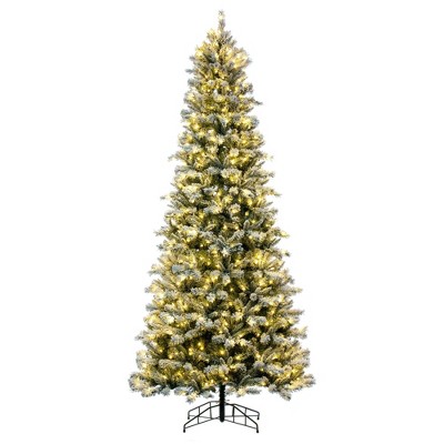 Vickerman 10' x 55" Frosted Glacier Pine Artificial Pre-Lit Christmas Tree with Folding Metal Tree Stand In a 34"Lx34"Wx5.5"H base.